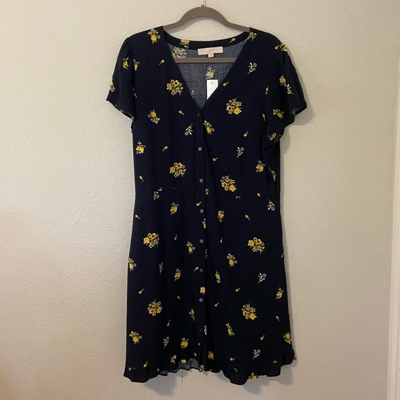 NWT Navy Floral Button Down Flare Dress - Picture 2 of 8